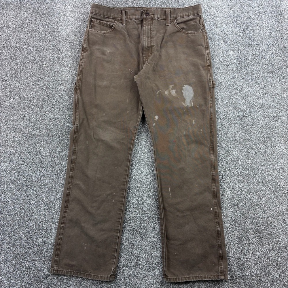 Dickies Carpenter Pants Mens 34x32 Brown Duck Canvas Work Utility Straight Leg
